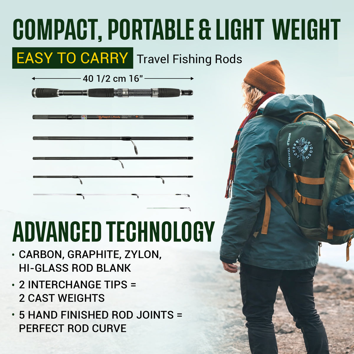 compact fishing pole for backpacking World Traveller Rod, Reel & Case + 2 tips 212cm 7'+190cm 6' Rod Options