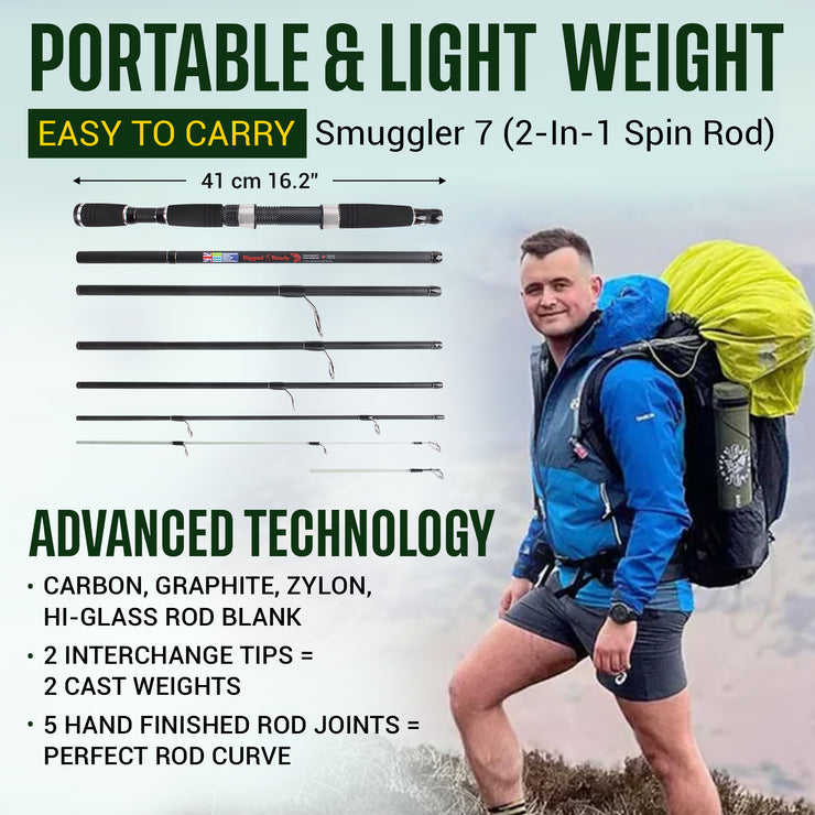 2018 highest quality backpacking travel fishing rods Smuggler 7 Powerful Compact Rod + 2 Tips Action:Meduim Heavy Apu Sprite