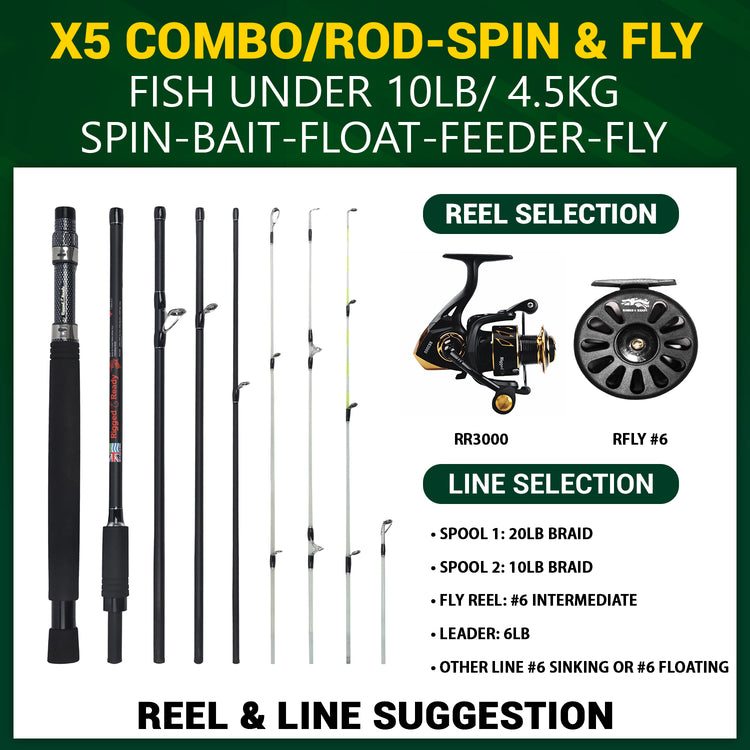 X5 Multi-Functional Fishing Rod 2 Reels & Case