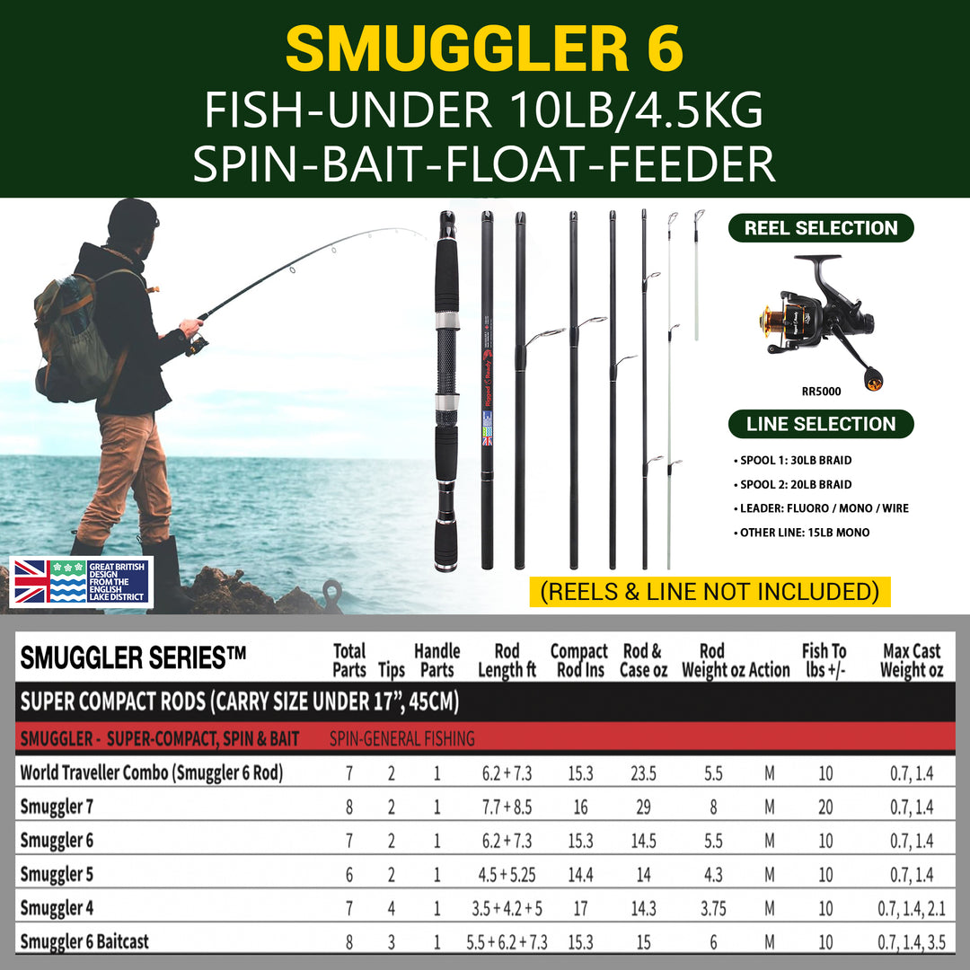 Smuggler 7 Powerful Compact Travel fishing Rod + 2 Tips