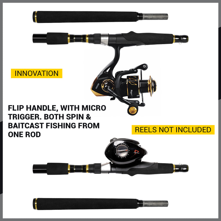 Rigged and Ready X Ultimate 25-in-1 Spin-Baitcast-Fly Travel Fishing Rod. 25+ Combinations. Compact Spin-Cast-Fly Fish Pole Packrod