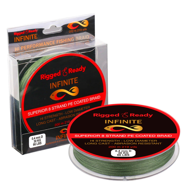 Infinite Braid 30 kg - 66 lb Hi-Performance Braided PE Line. 200 m 8 strand low diameter super strong