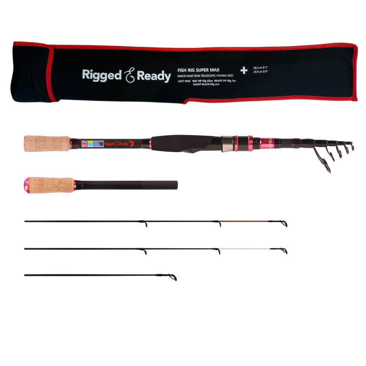 amazon fishing pole rigs Rigged & Ready Fish Rig Super Max Telescopic Travel Rod, 3 Tip Whale Bone Hei Matau The ProFISHiency Krazy Americana Size:20 lb 150yds Sap_Category:Live Bait Management