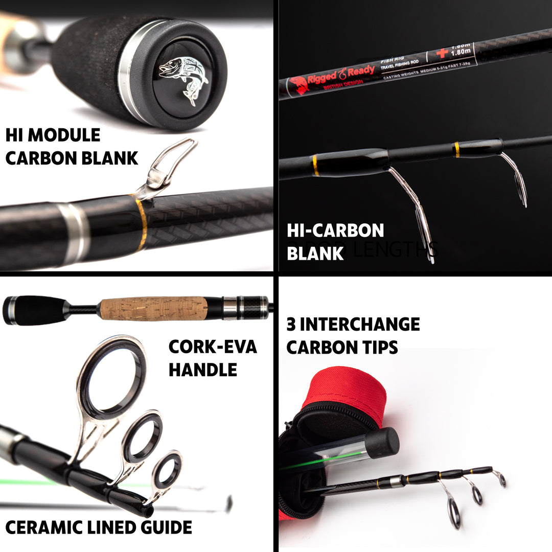 british collapsible fishing rod Fish Rig 180 Super Lightweight Tele Rod + 2 tips