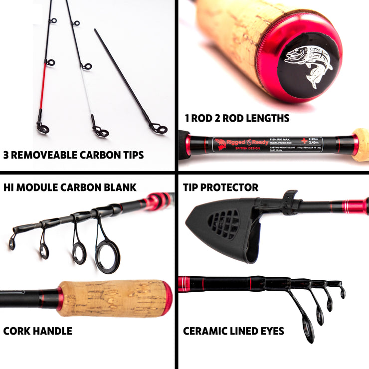未使用大型魚用トラベルフィッシングロッド　RIGGED & READY SMAX Fish Rig Max Cast-Spin Tele Rod 240 & 210cm Options + 3 Tips