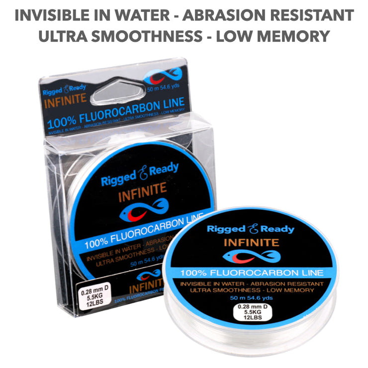 Infinite Fluorocarbon 12 lb - 5.5 kg 100% Fluorocarbon fishing line leader. 50m. Virtually invisible for more bites and fish