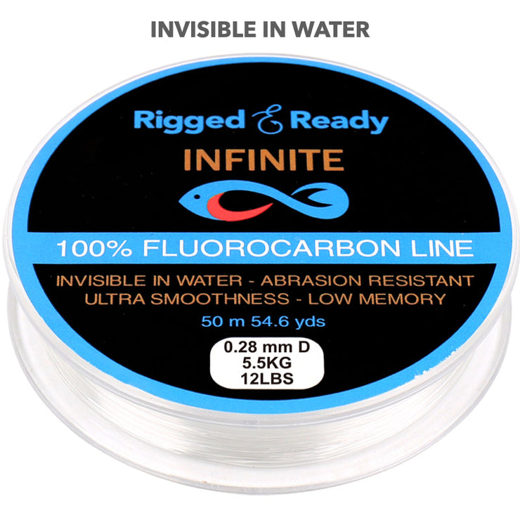 Infinite Fluorocarbon 16 lb - 7.5 kg 100% Fluorocarbon  fishing line leader. 50m. Virtually invisible for more bites and fish