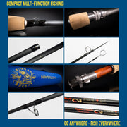 2-IN-1 Travel Fly Rod. 2 Handles. Hi-Modulus Carbon 8 Sections 9ft #6 + 7ft #4