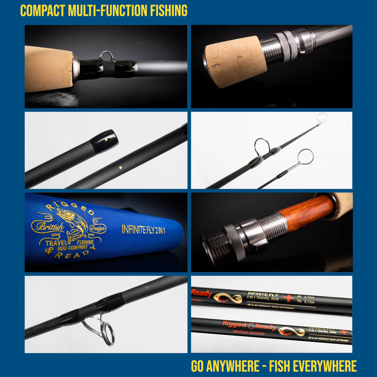 2-IN-1 Travel Fly Rod. 2 Handles. Hi-Modulus Carbon 8 Sections 9ft 