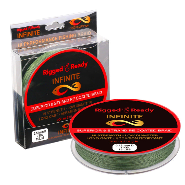 200 pound braided fishing line Rigged and Ready Infinite Hi Performance Braid 15lb 7kg PE Coated 200m. 8 Strand Low Diameter No St Revo® X BFS Low Green Markings are Best Line Length:300yd Custom Fly Fishing Rods