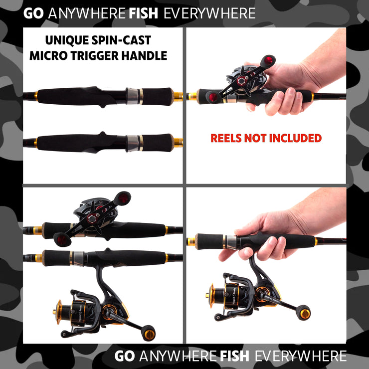 Predator P-S-B Unique Predator-Spin-Baitcast Rod with Micro Trigger 2.2m+1.85m Rod Lengths + 2 Tips