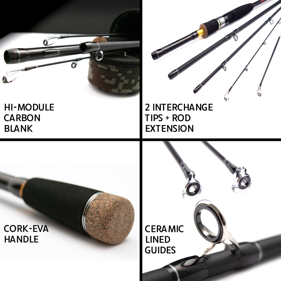 Predator Max. Unique Spin-Baitcast Rod + Micro Trigger + Rod Extension. Multi-Function Powerful Rod