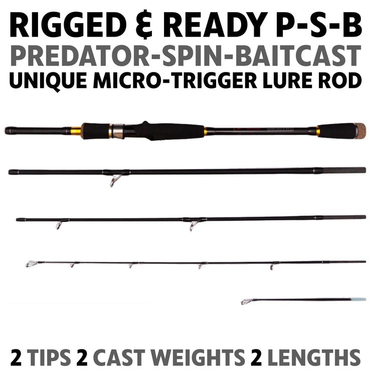 Predator P-S-B Unique Predator-Spin-Baitcast Rod with Micro Trigger 2.2m+1.85m Rod Lengths + 2 Tips
