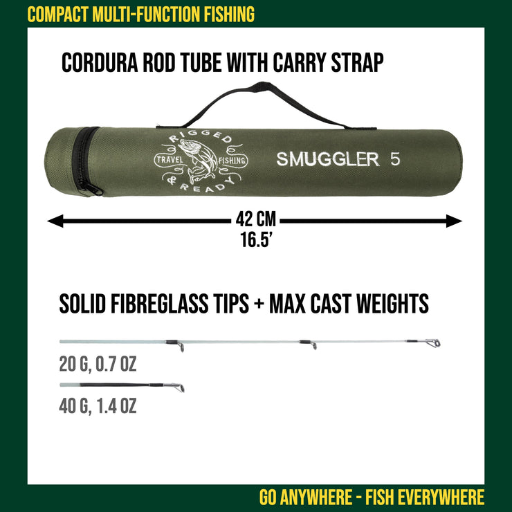 Smuggler 5 Compact Travel Rod & Case + 2 Tips 140+160cm Rod Options