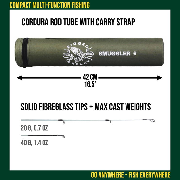 Smuggler 6 Travel Rod & Case +2 tips. 215+190cm Rod Options