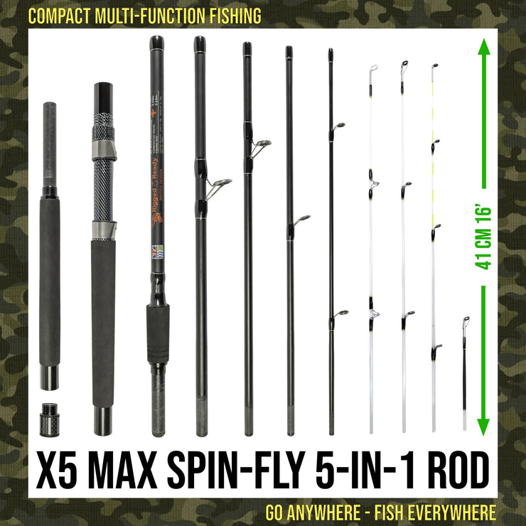 X5 Max Multi-Function Fishing Rod. 9 Rod Options-1 Compact Travel Fishing Set + 4 tips