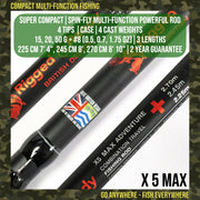 X5 Max Multi-Function Fishing Rod. 9 Rod Options-1 Compact Travel Fishing Set + 4 tips