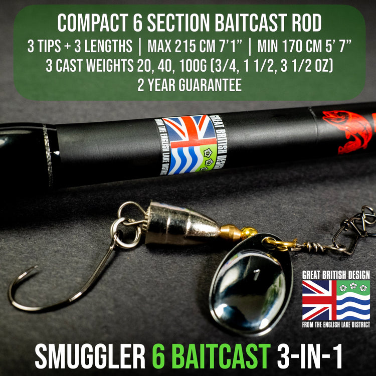 1 oz baitcasteing rod Smuggler 6 Baitcast Fishing Rod & Case. Compact medium casting action rod. 3 tips