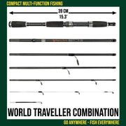 World Traveller Rod-Reel + Case + 2 tips 215+190cm Rod Options