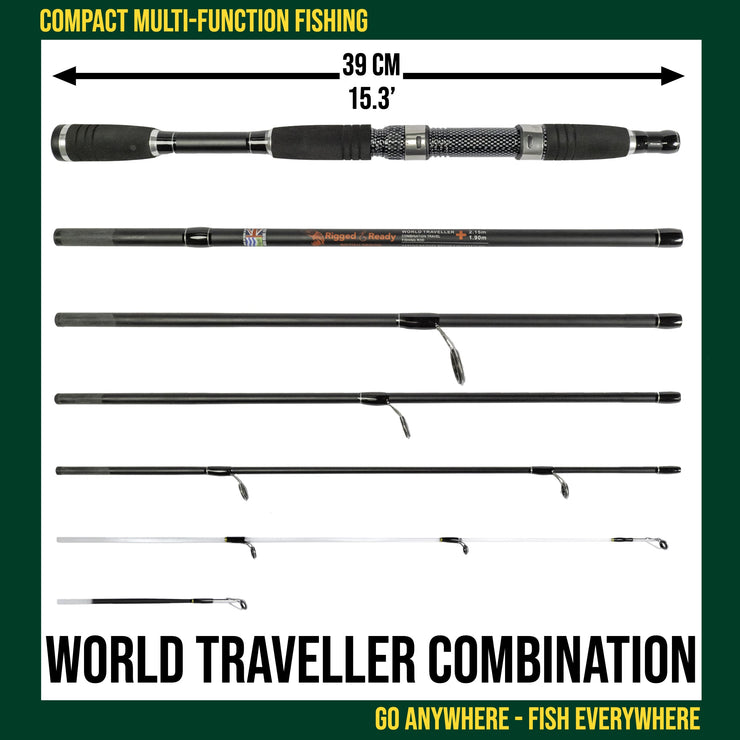 World Traveller Rod-Reel + Case + 2 tips 215+190cm Rod Options