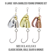 9 Large Premium Spinners Set Fish Rig 100% Barbless