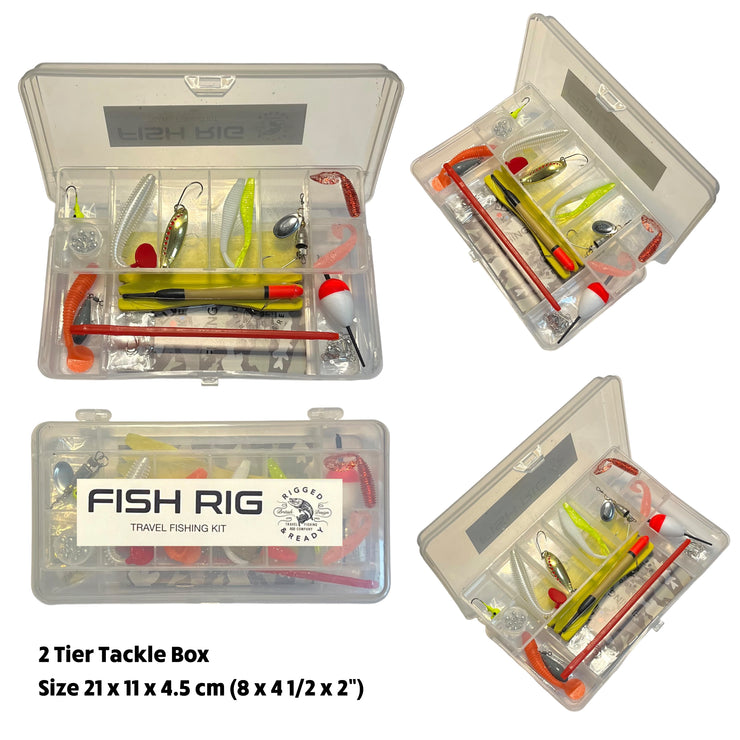 Travel Fishing Tackle Box + Tackle. 30 Essential Angling Items + Fishing Guide